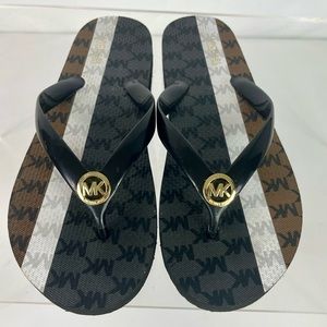 Michael By Michael Kors Women’s Size 9 Flip Flops Jet Set Style Black and Gold